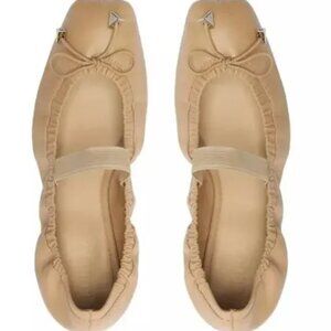 Schutz Fanny Tan Nude Leather Ballerina Mary Jane Flats Size 8